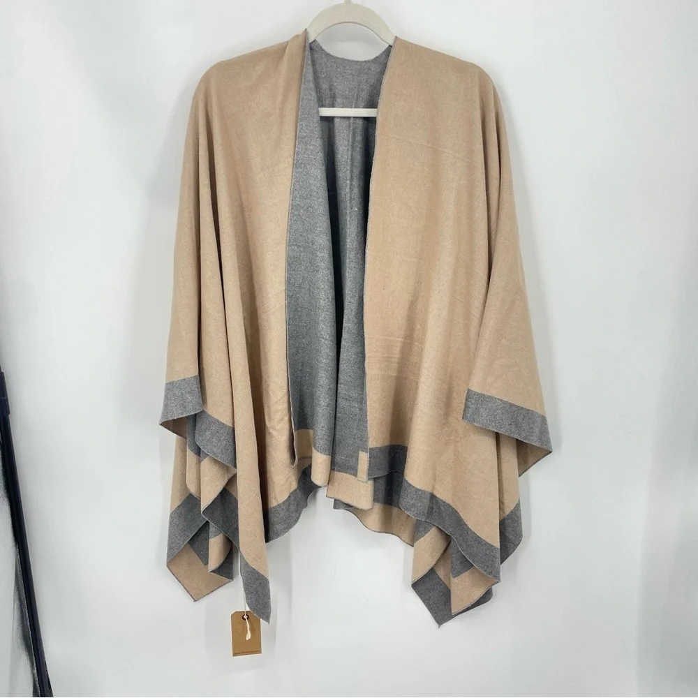 NWT MELIFLUOS Shawl Pashmina Shawl gray‎ tan one size reversible